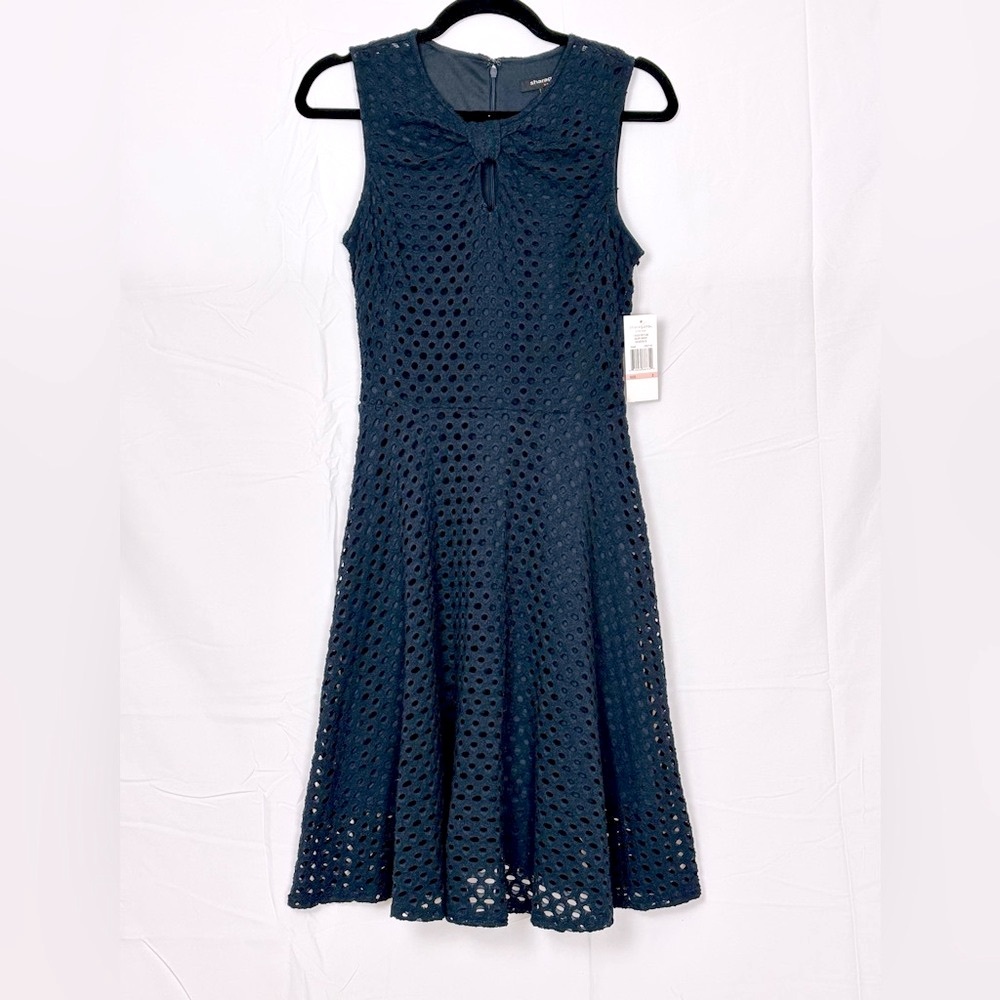 Sharagano Navy Blue, Eyelet, Sleeveless, Fun, Flirty, Fit-and-Flare Summer Dress
